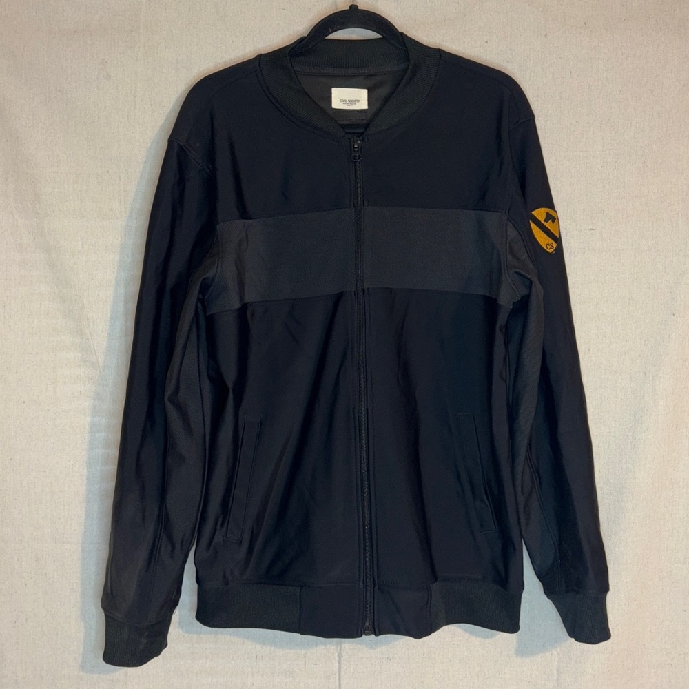 Civil Society Bomber Jacket Men's Sz L Black Full Zip Patch Detail Lightweight